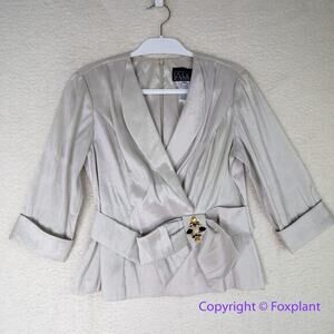 Alex Evenings Formal metallic‎ Champagne Jacket with Beaded Belt Size M